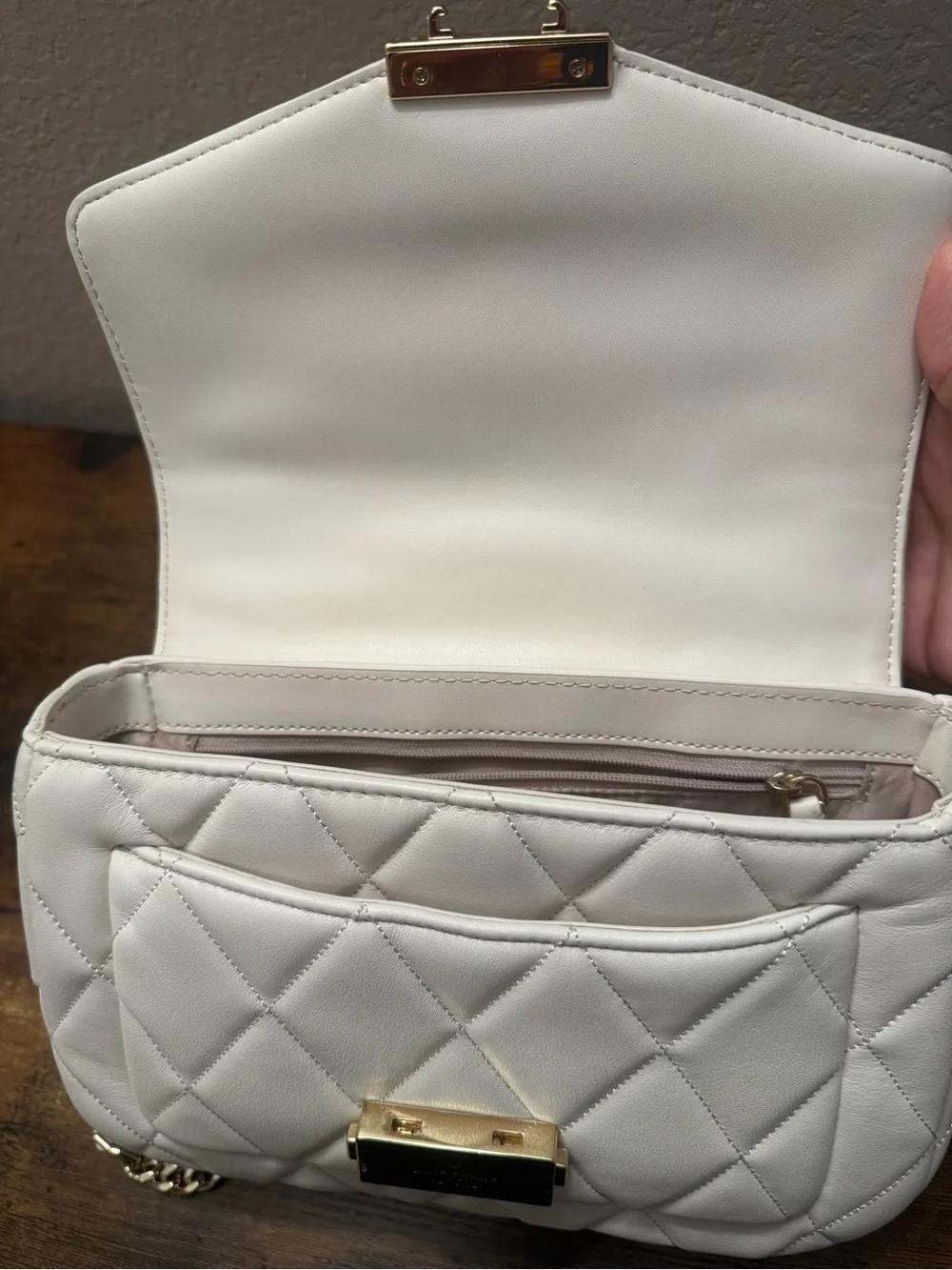 kate spade Quilted White Crossbody Bag with Gold Hardware